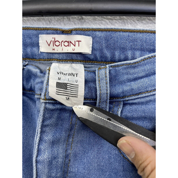 Vibrant Denim Shortie Shorts Hot Pants Medium Wash Medium Cutoff High Open side - Picture 4 of 9